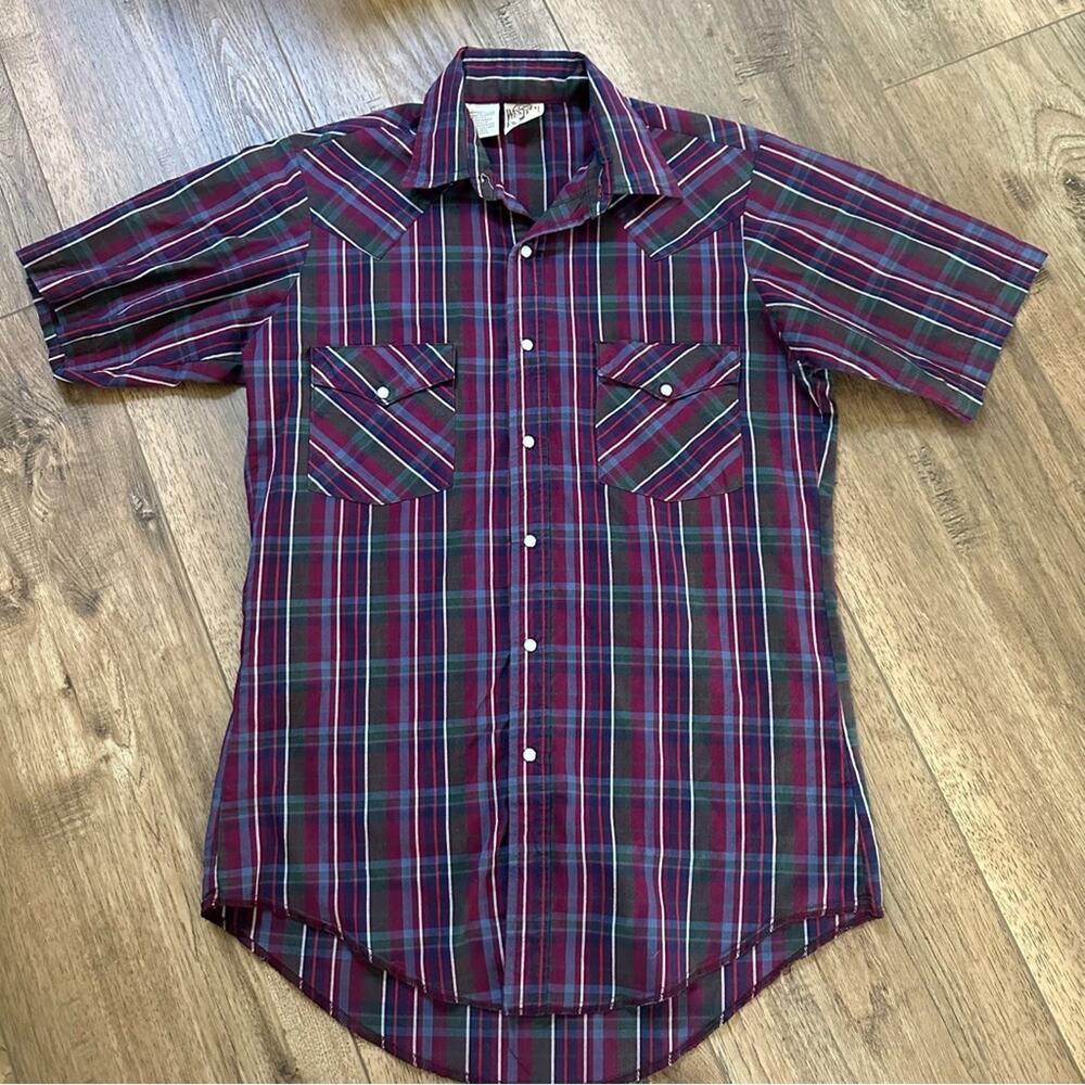 Western Frontier Men's VINTAGE‎ Shirt, Pearl Snaps, USA Made, Plaid, Small